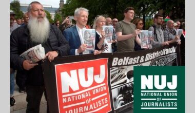 NI press members hold solidarity vigil in Belfast to remember Palestinian journalists killed in Israeli strike