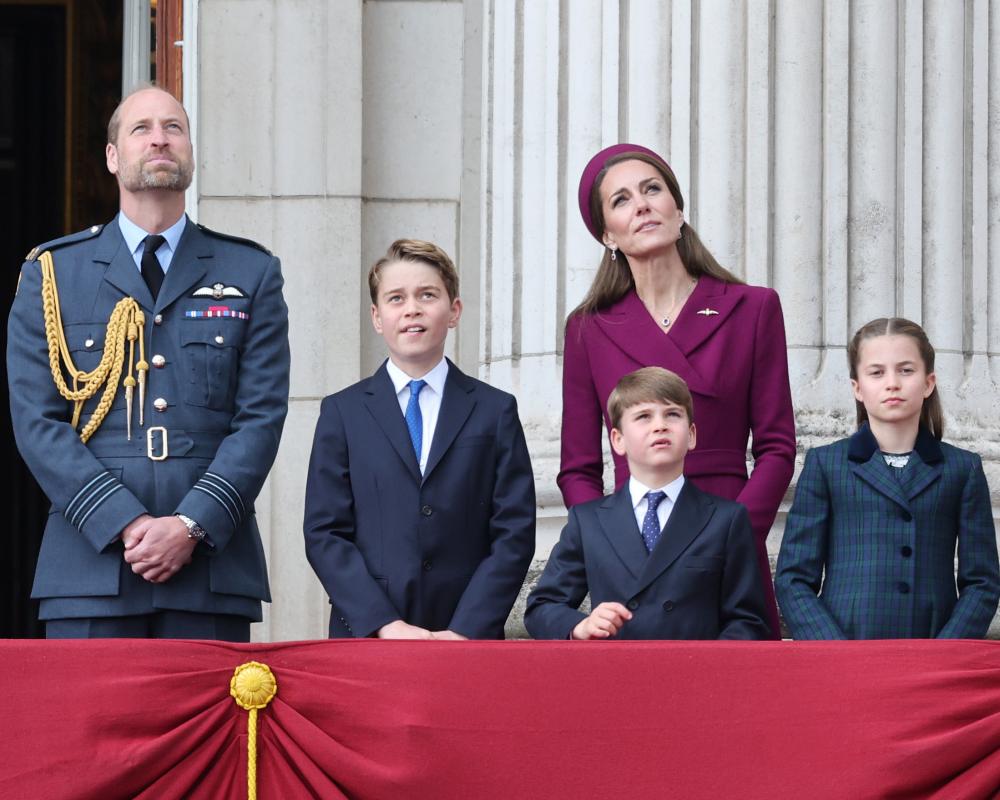 Prince William and his family the military procession to mark the 80th anniversary of VE Day earlier this year on the balcony of Buckingham Palace.