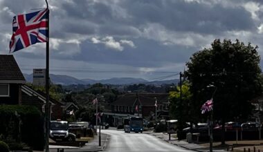 British and English flags have been unfurled on lamp posts in Mount Pleasant Road, Shrewsbury