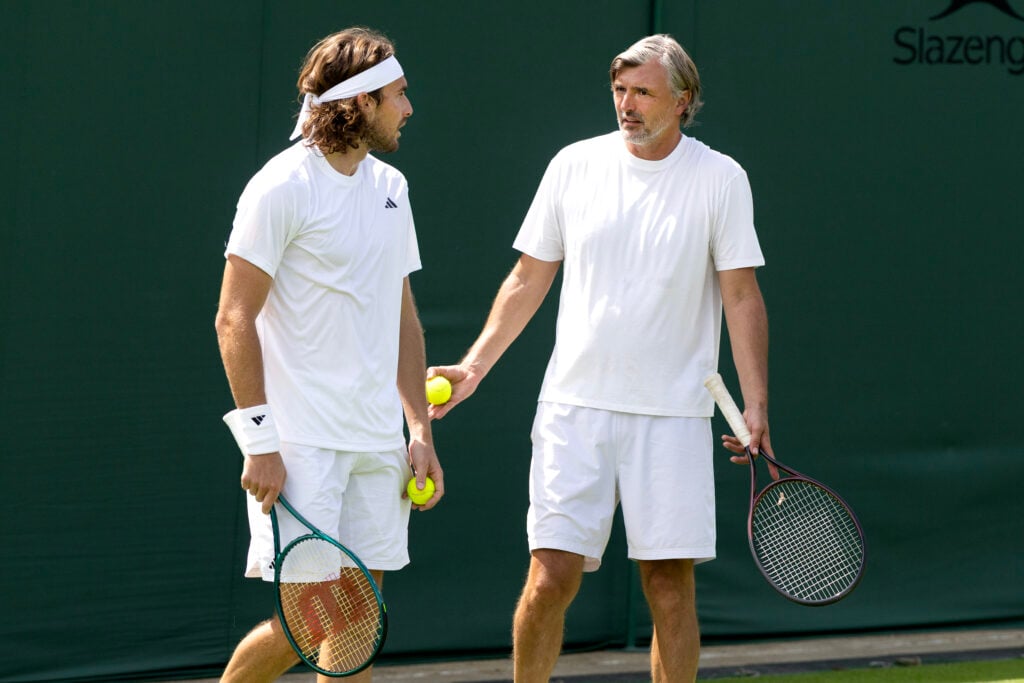Stefanos Tsitsipas and Goran Ivanisevic training together ahead of Wimbledon in 2025