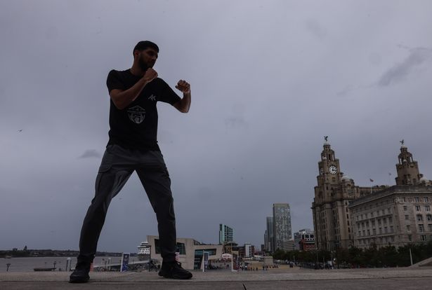 Boxer Maaz Bin Saud pictured on Liverpool Pier Head ahead of his fight this weekend