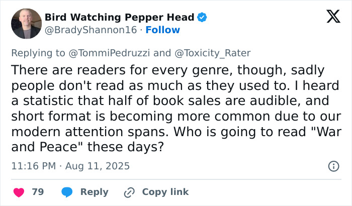 Tweet about book sales, readers’ changing habits, and attention spans amid the rise of AI-published books by young entrepreneurs.