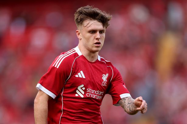 LIVERPOOL, ENGLAND - AUGUST 04:  Ben Doak of Liverpool during the pre-season friendly match between Liverpool v Athletic Club Bilbao at Anfield on August 04, 2025 in Liverpool, England. (Photo by Carl Recine/Getty Images)