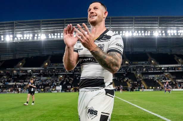 Hull FC's Cade Cust celebrates victory over Wakefield.