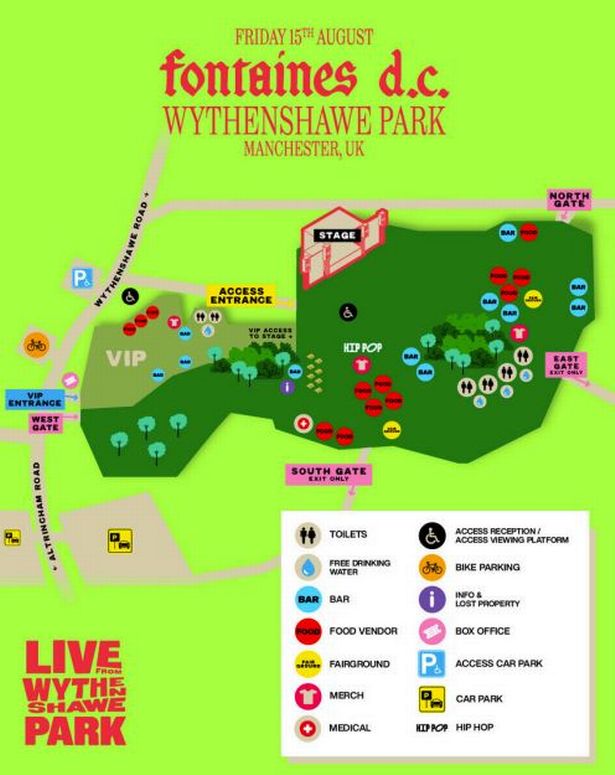 Site map for Fontaines D.C. at Wythenshawe Park 