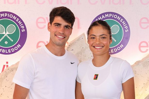 Emma Raducanu posing for a photo with Carlos Alcaraz for an Evian water commercial