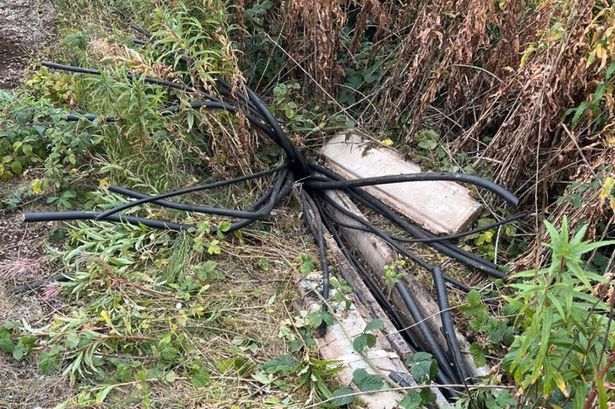 Damaged rail cables on the West Coast Mainline near Wigan which Network Rail say were deliberately damaged