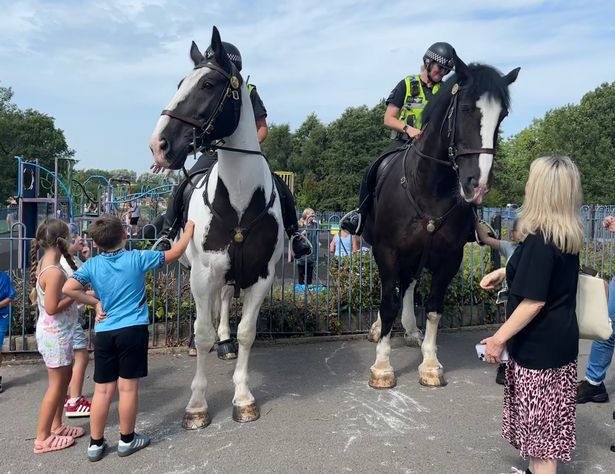Kids meet some of the four-legged members of the force, Badger and Ebenezer.