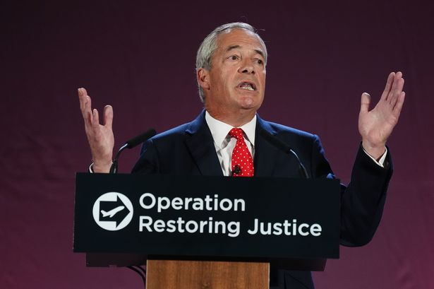 Reform party leader Nigel Farage earlier today at Oxford Airport