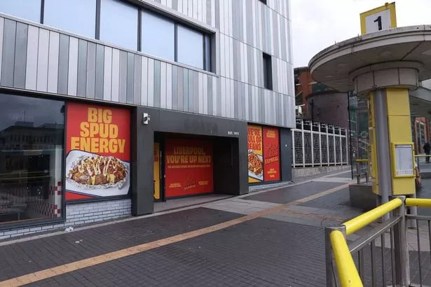Signs on the site of the new Spud Bros store in Liverpool today