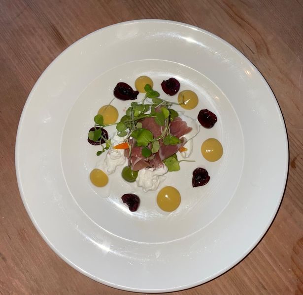 The beautifully presented buratta, with locally sourced ham