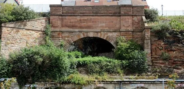 Overhead railway tunnel entrance