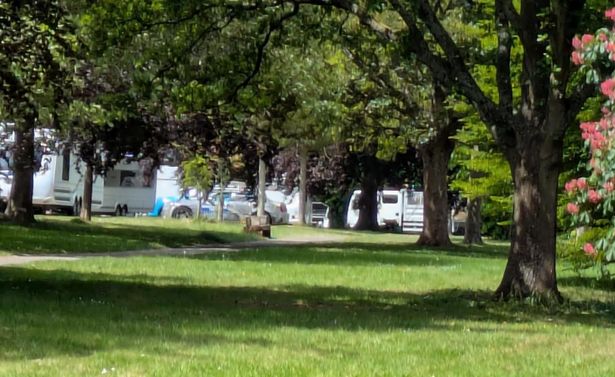 Travellers at Selly Oak Park on May 18, 2025