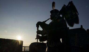 Lone piper plays at Edinburgh Castle to mark 80th anniversary of VJ Day