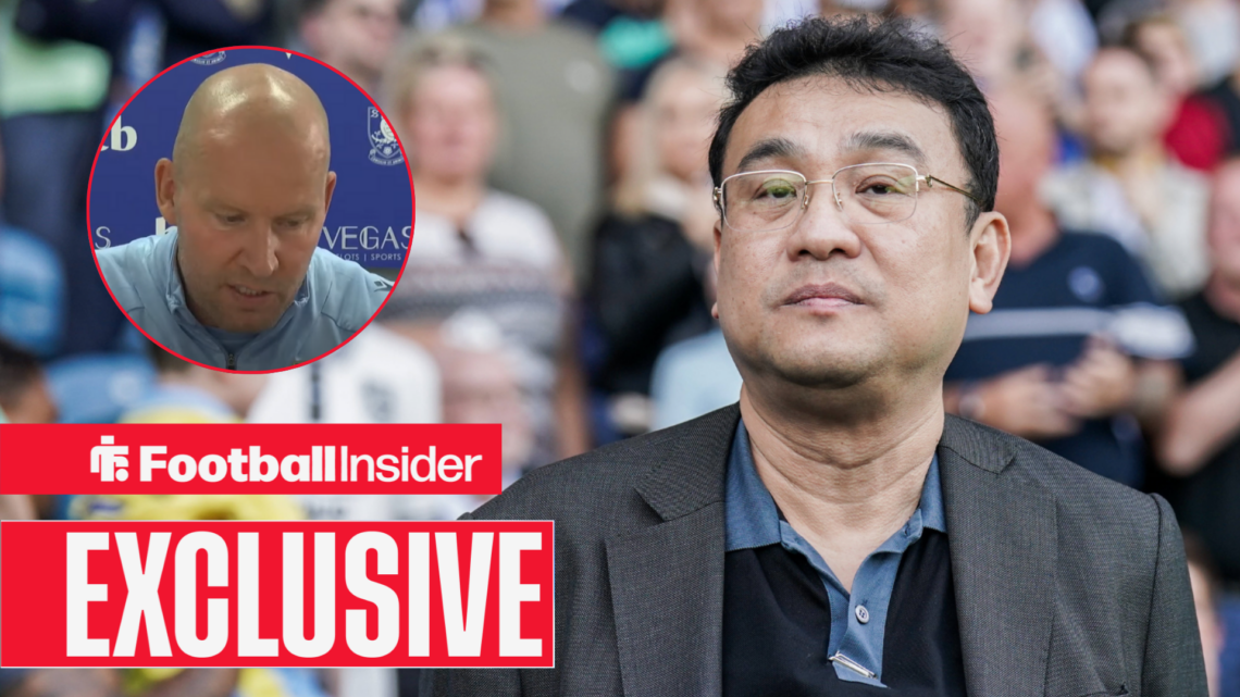 Dejphon Chansiri on the Hillsborough touchline as Henrik Pedersen looks on from circular inset