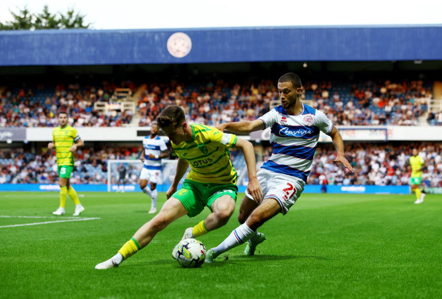 qpr man ziyad larkeche and norwich city player kellen fisher NCFC