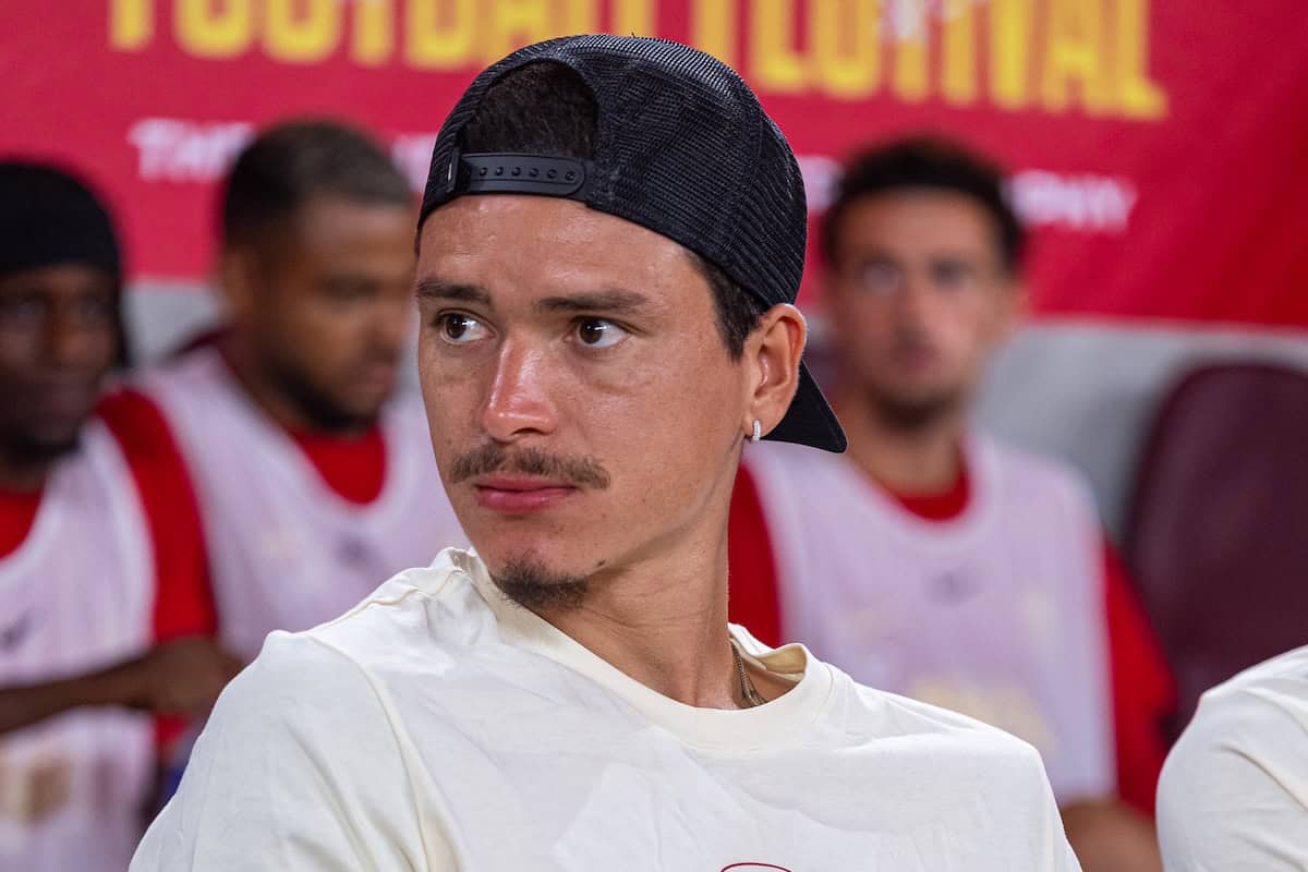 HONG KONG - Saturday, July 26, 2025: Liverpool's Darwin Núñez during the Hong Kong Football Festival 2025 pre-season match between Liverpool FC and AC Milan at the Kai Tak Stadium. (Photo by David Rawcliffe/Propaganda)