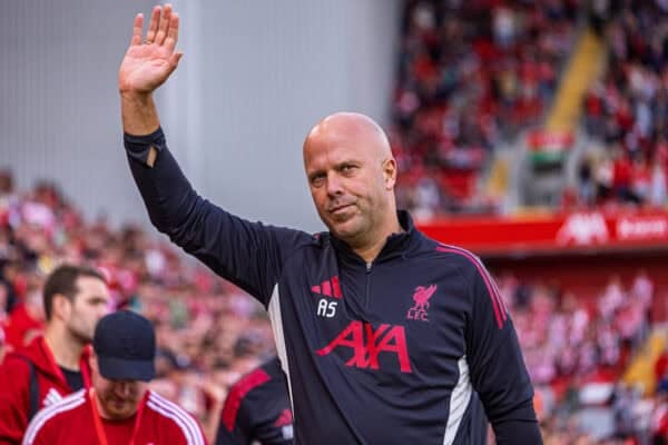 LIVERPOOL, ENGLAND - Monday, August 4, 2025: Liverpool's head coach Arne Slot during a pre-season friendly match between Liverpool FC and Athletic Bilbao at Anfield. Liverpool won 4-1. (Photo by David Rawcliffe/Propaganda)