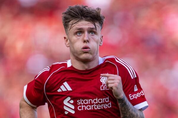 LIVERPOOL, ENGLAND - Monday, August 4, 2025: Liverpool's Ben Doak during a pre-season friendly match between Liverpool FC and Athletic Bilbao at Anfield. Liverpool won 4-1. (Photo by David Rawcliffe/Propaganda)