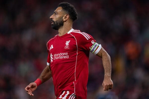 LIVERPOOL, ENGLAND - Monday, August 4, 2025: Liverpool's captain Mohamed Salah during a pre-season friendly match between Liverpool FC and Athletic Bilbao at Anfield. Liverpool won 3-2. (Photo by David Rawcliffe/Propaganda)
