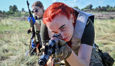 Female Ukrainian cadets take part in a training