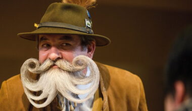 Participant shows off his beard during the International German Beard Championships in Schoemberg, Germany