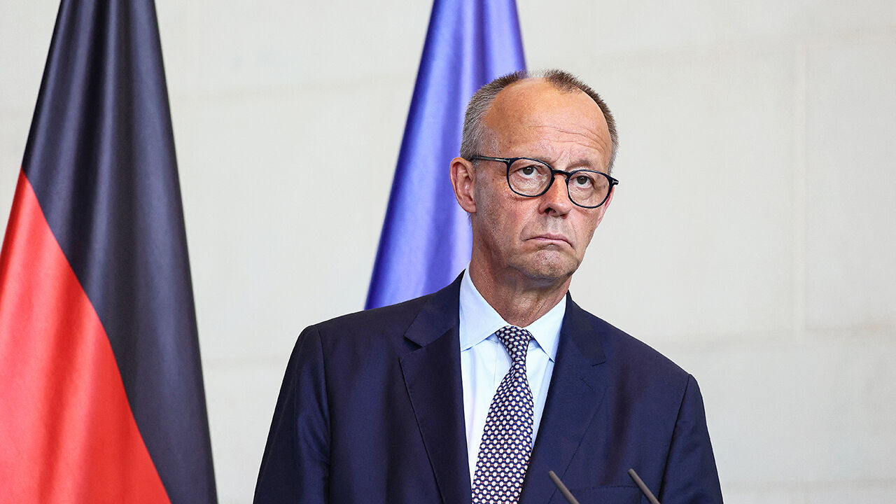 German Chancellor Merz attends a press conference, in Berlin