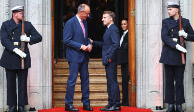 German Chancellor Friedrich Merz welcomes French President Emmanuel Macron prior to talks in Berlin