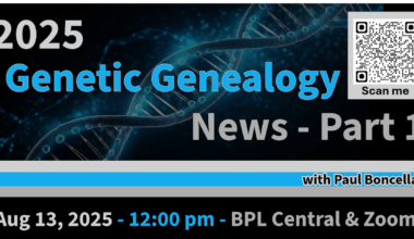 DNA Testing Updates Explored at Free “Genetic Genealogy News 2025” Workshop, August 13 at BPL