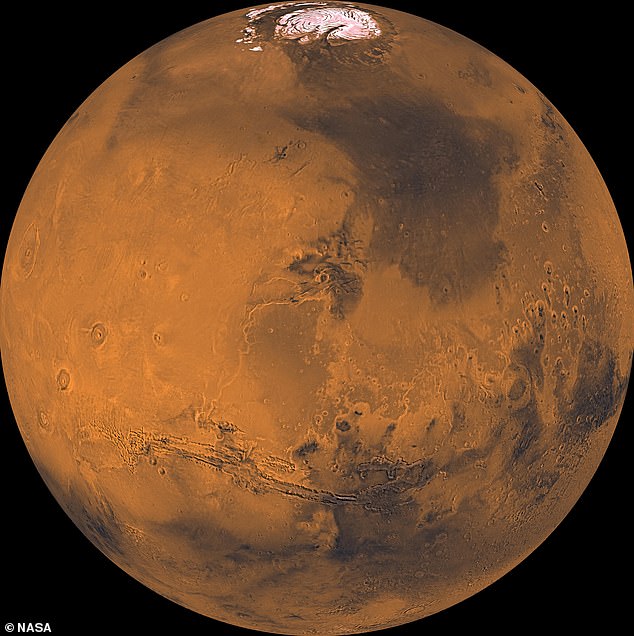 The Red Planet (pictured) is an average of 140 million miles (225 million km) away from Earth. Jezero Crater is located on the western edge of a flat plain called Isidis Planitia, just north of the Martian equator