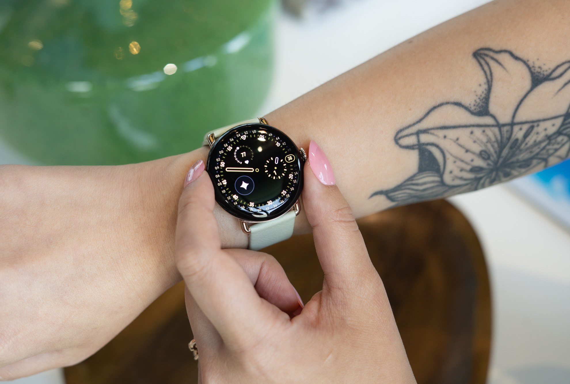 Google Pixel Watch 4 on a wrist.