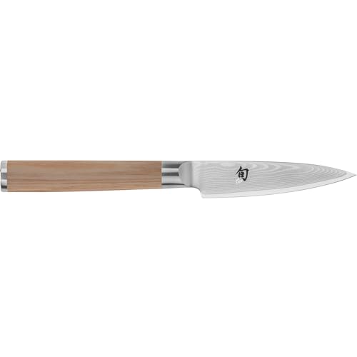 Shun Classic Blonde 3.5" Paring Knife, Handcrafted Japanese Vegetable &amp; Fruit Knife, Vg-Max Core With Damascus Stainless Steel Cladding, Pakkawood Handle, Small Tool for Peeling, Coring &amp; Cutting