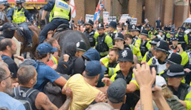 police clash with counter-protesters in Bristol