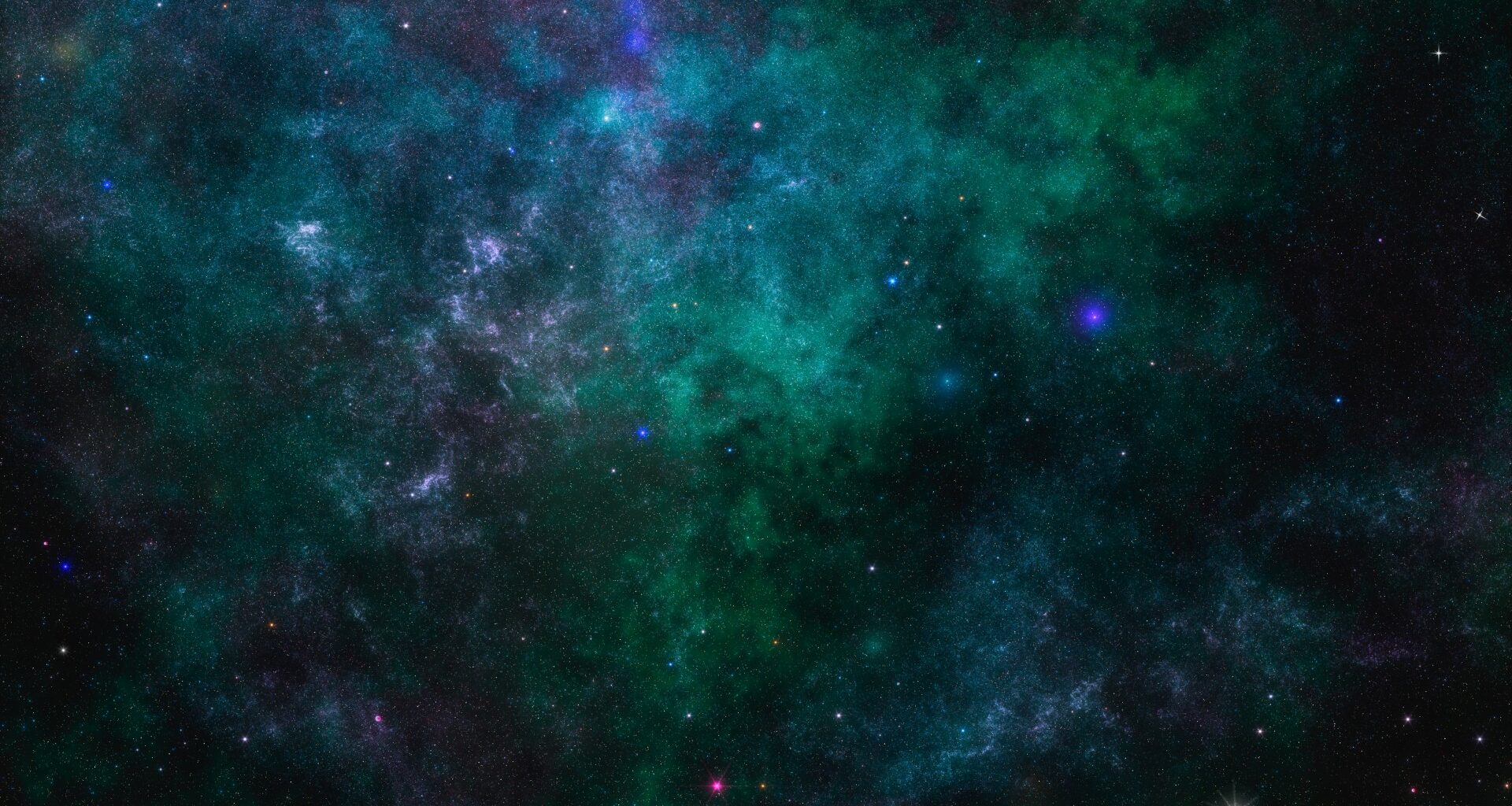 clouds of blue and green gas on a starry background