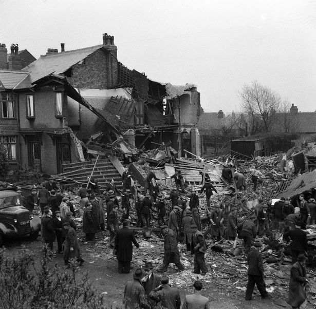 The scene in Temple Drive at Swinton, Lancashire, where the houses collapsed into the Clifton Hall Tunnel, known locally as Black Harry Tunnel. Five people were killed in the accident. 28th April 1953