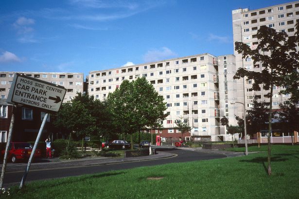 Moss Side District Centre and flats, 1987
