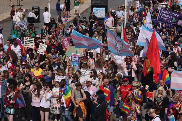 Liverpool's Pride march making its way through Liverpool city centre 