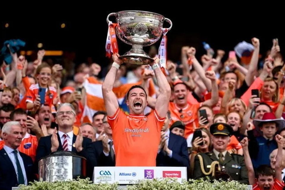 Armagh captain Aidan Forker, who recently joined CPS Property, lifts the Sam Maguire Cup at the All-Ireland Final last year after defeating Galway