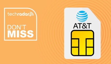 AT&amp;T branded sim card on orange background with don't miss text overlay