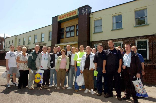 Workers outside the Sayers factory, Norris Green, after it went into liquidation