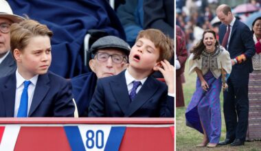 L-Prince George and Prince Louis, R-kate Middleton and Prince William