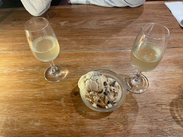 Our lovely dessert - limoncello shots and rum and raisin ice cream with a shot of Pedro Ximenez