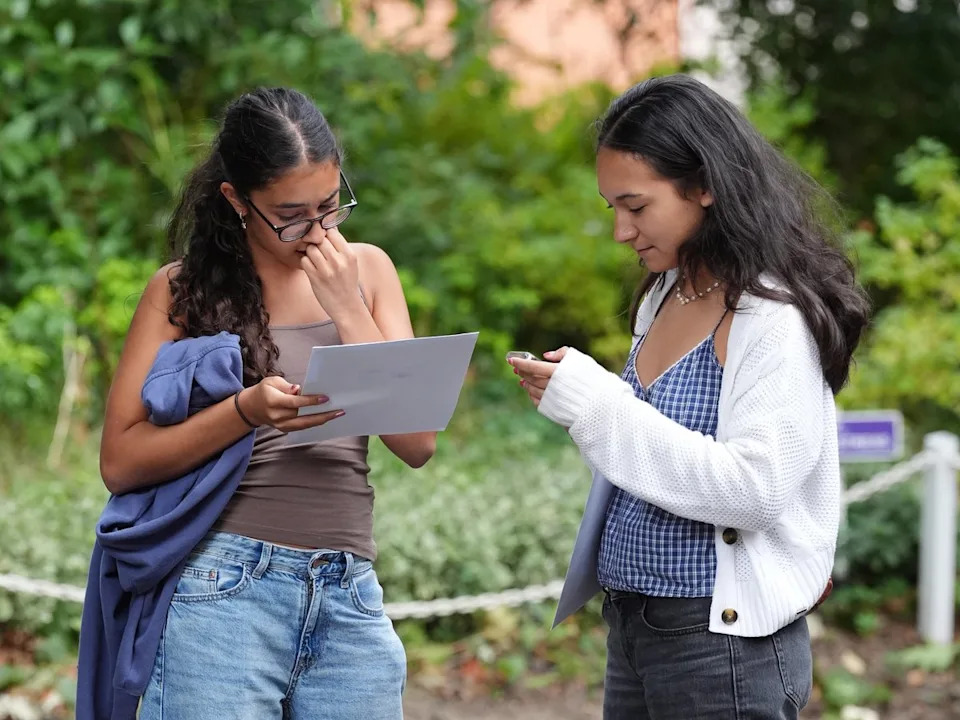 Pupils at Putney High School in London receiving their GCSE results (Jonathan Brady/PA Wire)
