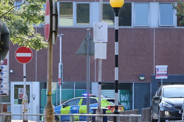 Police at Arrowe Park Hospital today, August 17