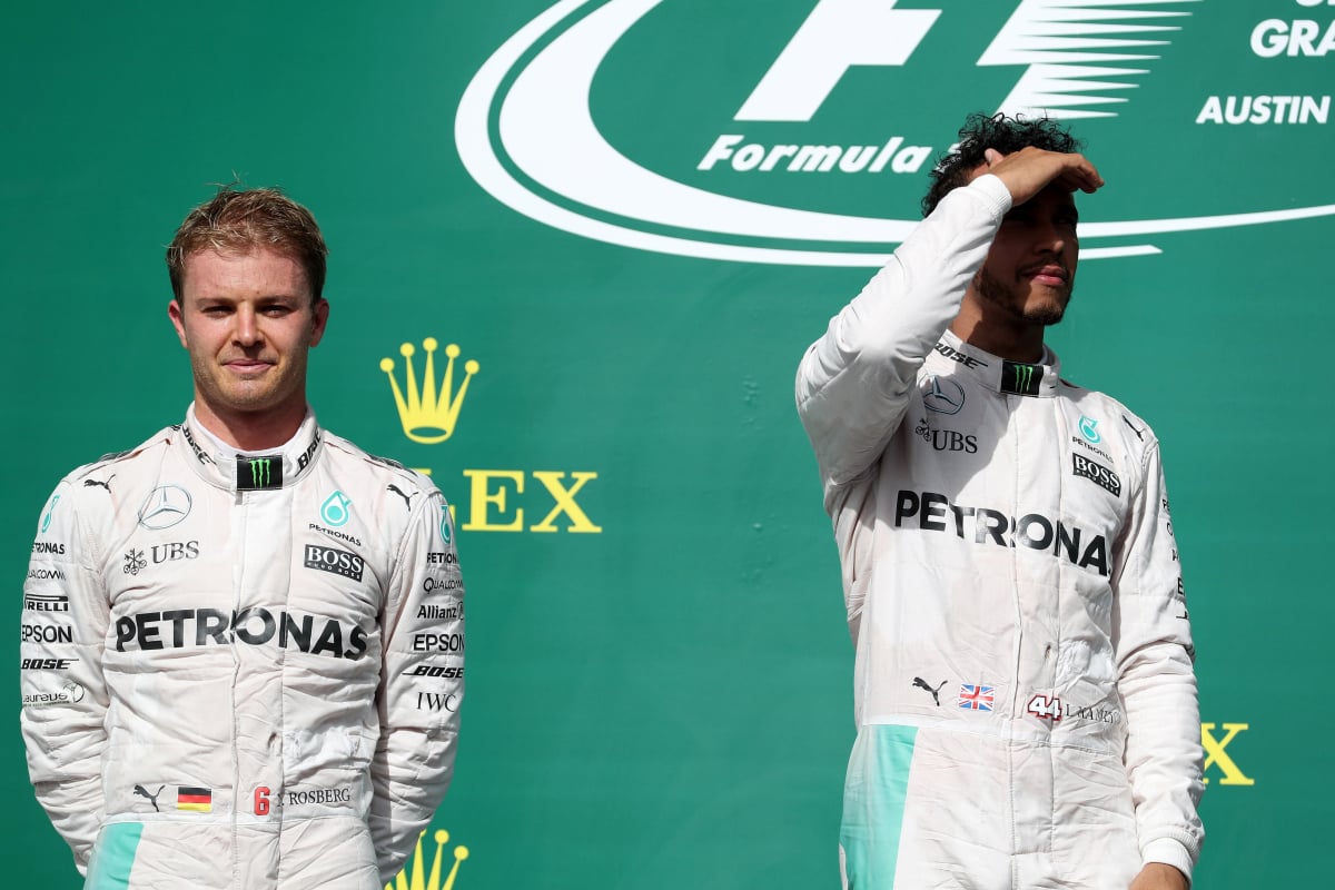 The 2016 United States Grand Prix podium