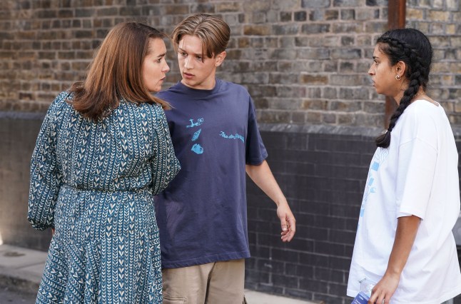 Joel, Vicky and Avani in EastEnders