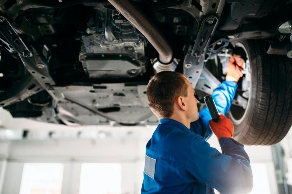 A car undergoing an MOT test