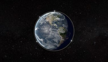 Earth surrounded by four white points of light.