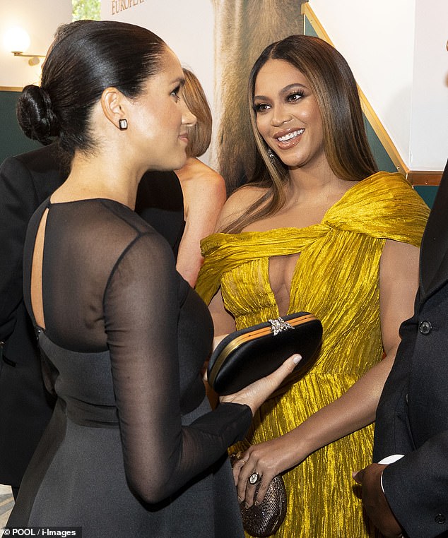Beyonce wished Meghan Markle a happy birthday in 2021, when the former senior royal turned 40 (Meghan is pictured meeting Beyonce at the premiere of The Lion King in London in 2019)