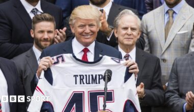 NFL commissioner Roger Goodell in the Oval Office with Donald Trump as the US president announces that Washington DC will host the NFL Draft in 2027